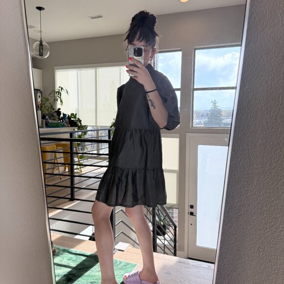 ASOS COLLUSION Tiered Taffeta Smock Dress in Gray - Picture 9 of 9